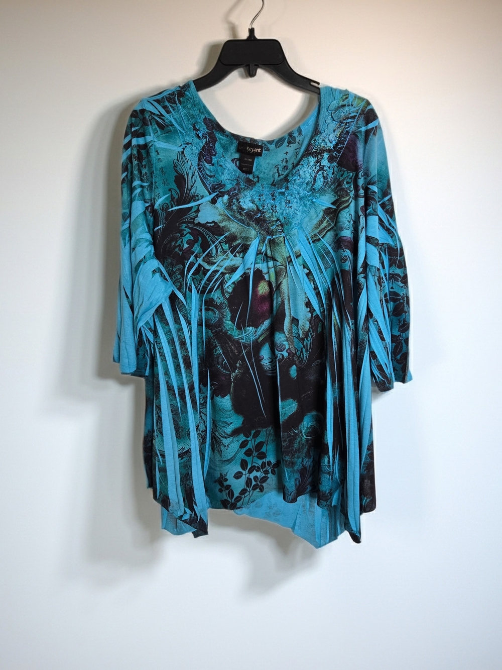 Lane Bryant Bright Teal Floral-Print Scoop Neck Tunic Style Top Plus Size 26/28